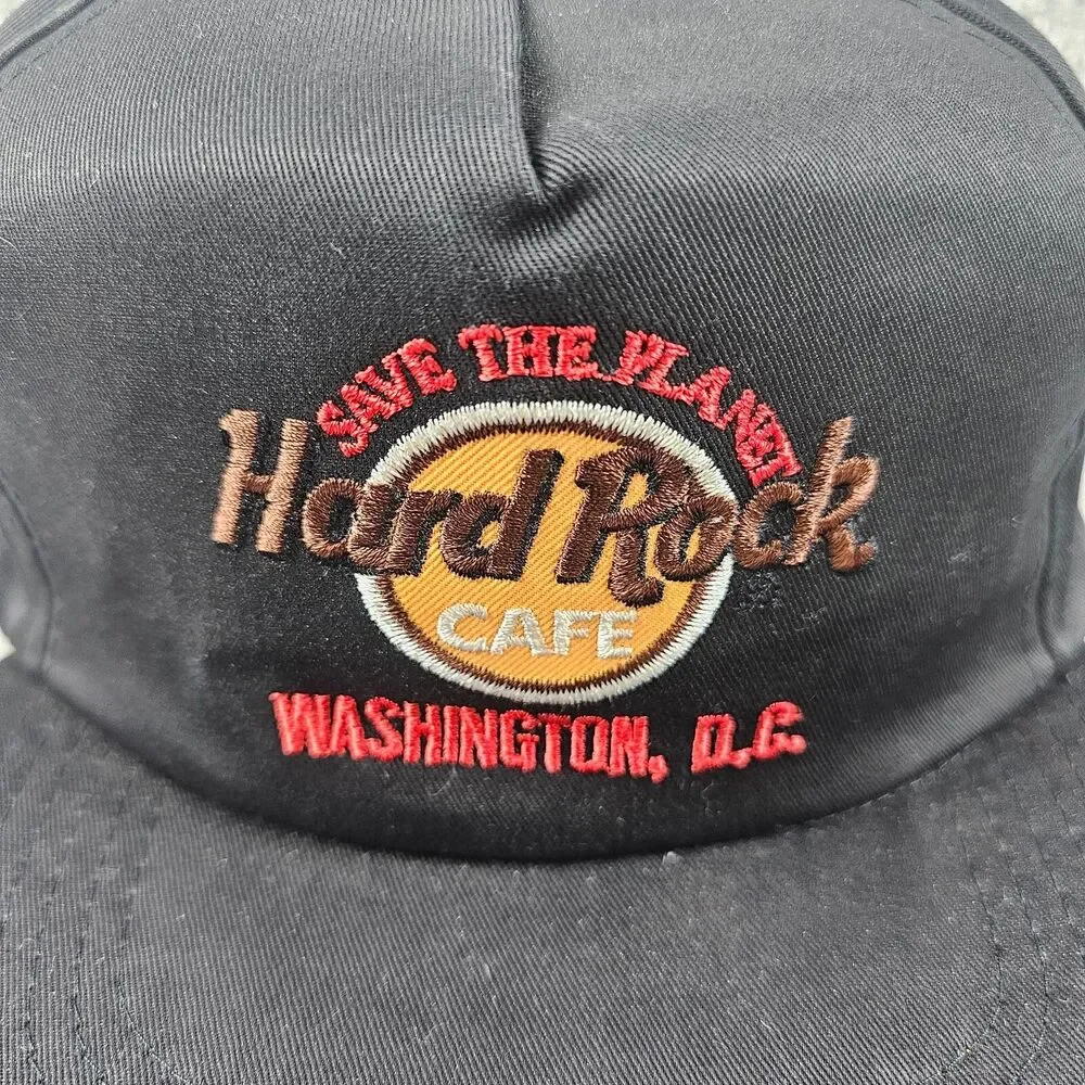Vintage Hard Rock Cafe Hat Black Strapback Washington DC 90s Embroidered Logo